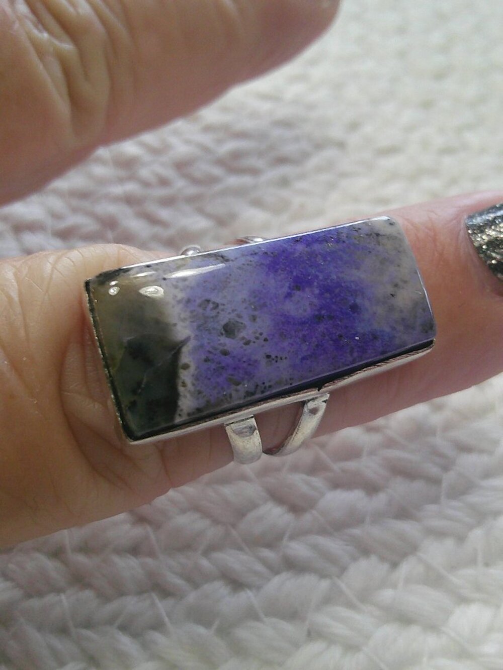 Gorgeous PURPLE DENDRITE Handmade Sterling 925 Ring Size 7.5 #439F